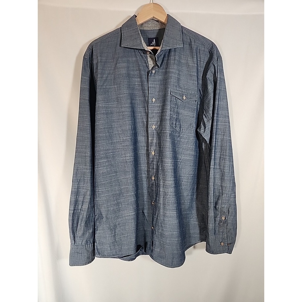 johnnie‎ O Blue Chambray Long Sleeve Button Down Shirt Beach Surf Casual Mens L